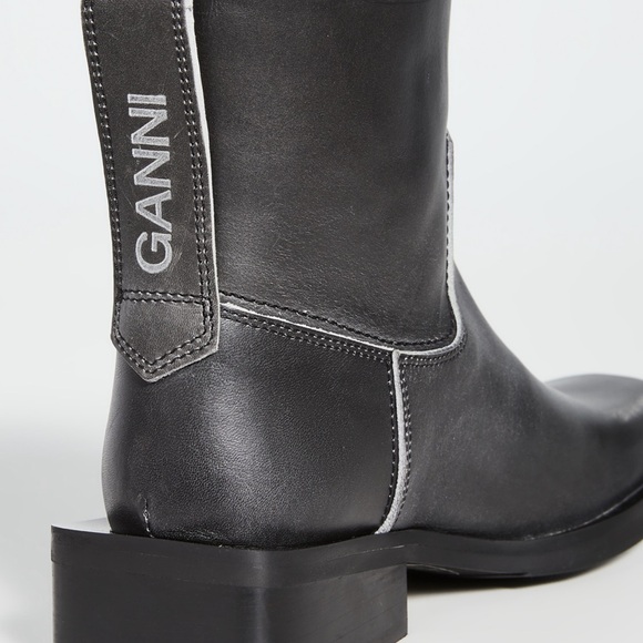 Ganni Black Leather Low MC Boots - Picture 3 of 9